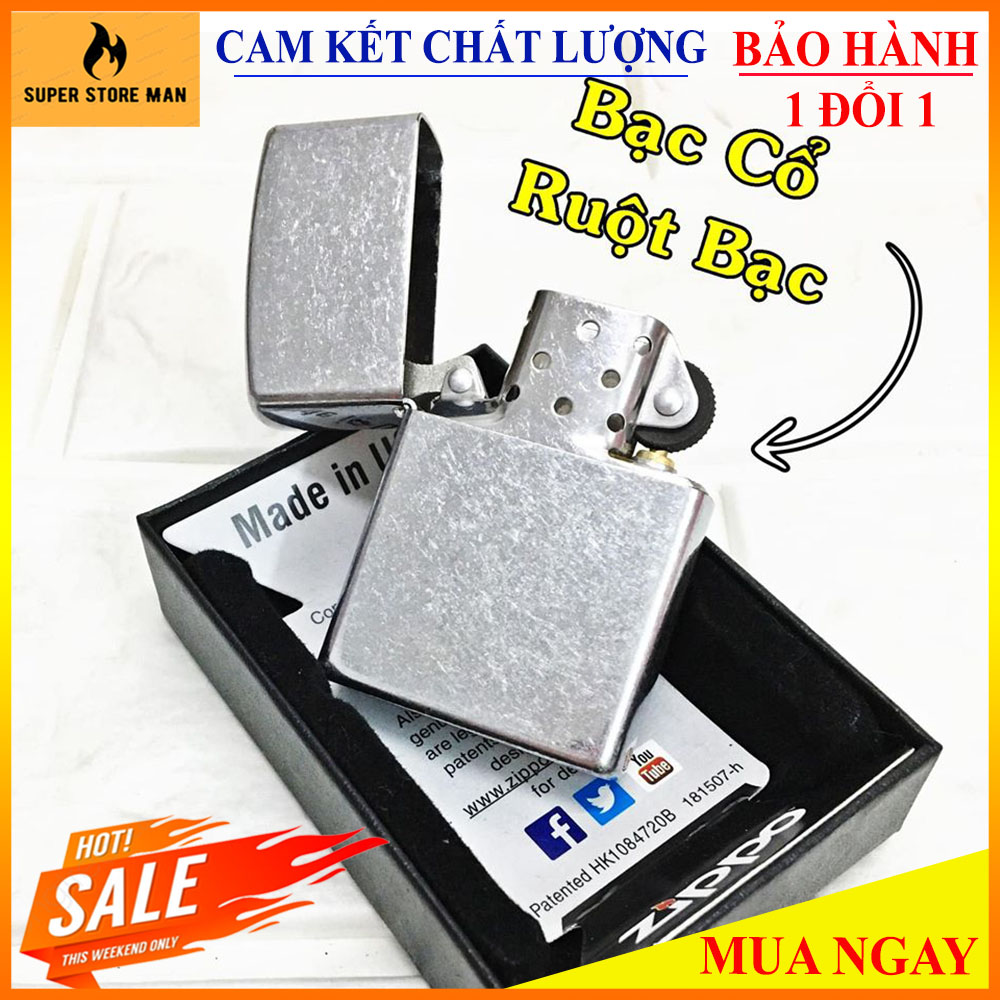 Bật lửa, hộp quẹt zippo mỹ bạc cổ cao cấp – made in usa có tem đỏ - mẫu bạc cổ ruột bạc – vỏ khắc mộc đáy – vỏ ruột trùng khớp
