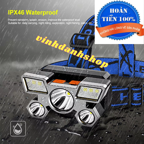 [ LOẠI XỊN ] Đèn Pin Đội Đầu Siêu Sáng 5 bóng Led pin sạc điệ chống nước chiếu xa 1000m hợp kim 5 bóng 20W pin khủng chiếu xa ngoài trời du lịch soi cá dã ngoại ( cổng sạc USB ) đèn bin đội đầu siêu sáng