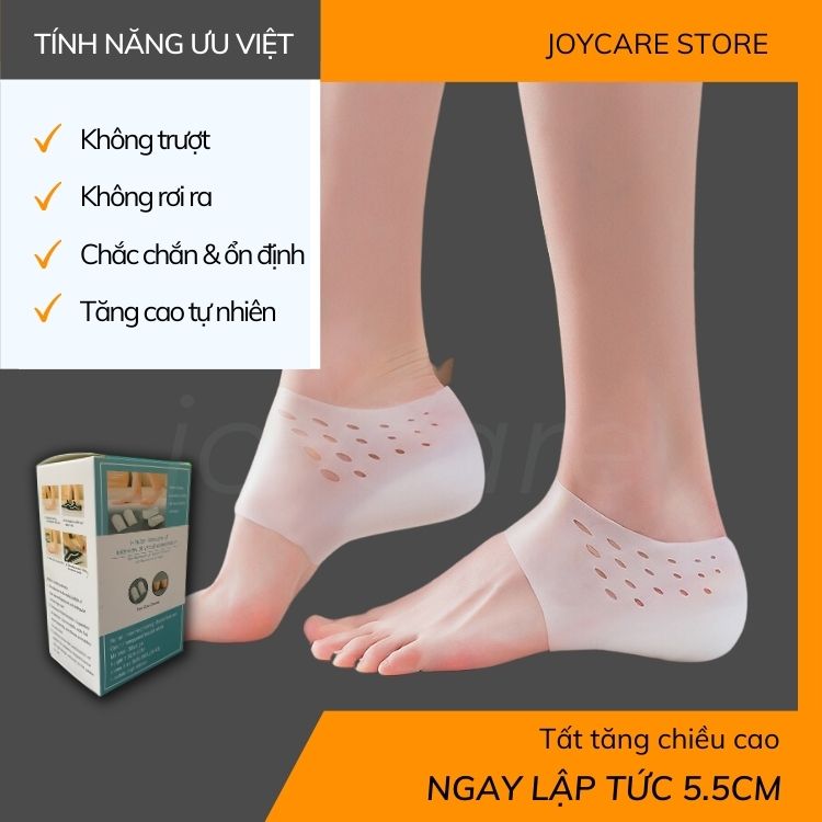 Cặp đệm gót chân tăng 5,5cm chiều cao silicon siêu dẻo dai, Tất độn gót chân tăng chiều cao hiệu quả