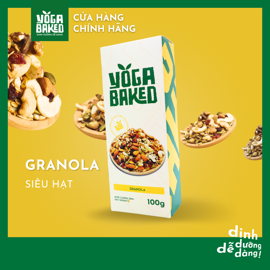 Granola siêu hạt dinh dưỡng loại cao cấp - Yoga Baked - Ngũ cốc giảm cân vị thảo mộc, mix hạt óc chó, dâu tây