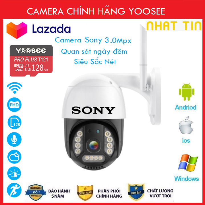 ( TÙY CHỌN Camera Thẻ 128GB/64GB/32GB ) Camera Wifi Sony PTZ Xoay 360 Độ 3.0 Ngoài Trời - Trong Nhà 3.0 Mpx Full Hd 1080P , Siêu Chống Chịu Thời Tiết - New 2022