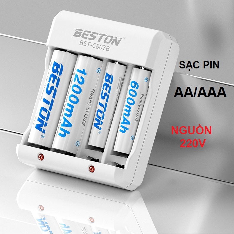 Bộ Sạc Pin AA, AAA Beston C807B Cắm trực tiếp nguồn điện 220V, Pin sạc Chính hãng dung lượng cao