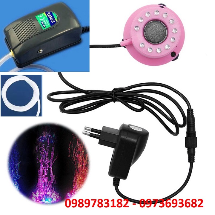 Máy tạo bọt oxy hồ cá cảnh - máy sủi khí oxy kết hợp đèn led trang trí bể cá nháy chuyển màu