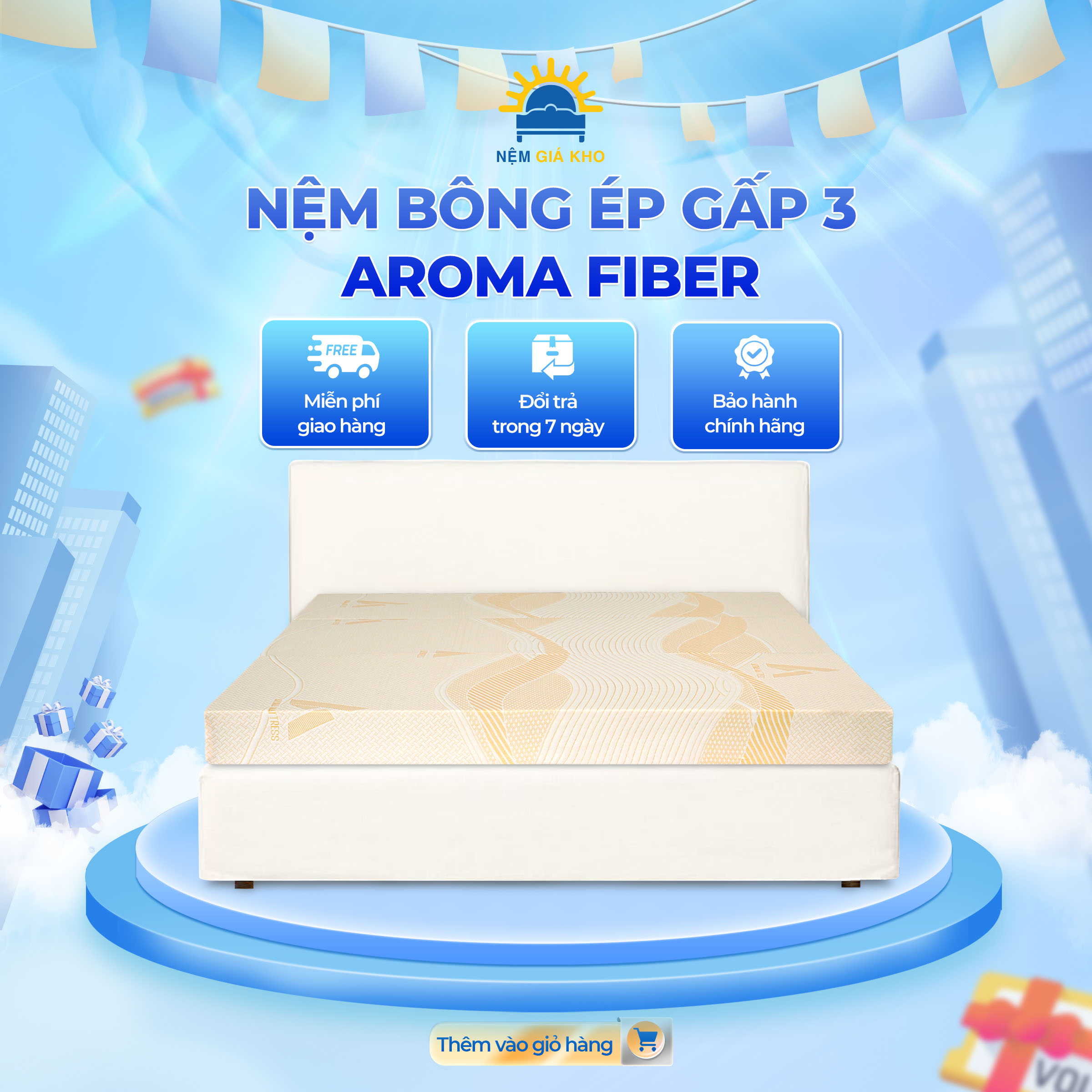 Nệm bông ép gấp 3 aroma fiber không nóng lưng, bảo hành 10 năm