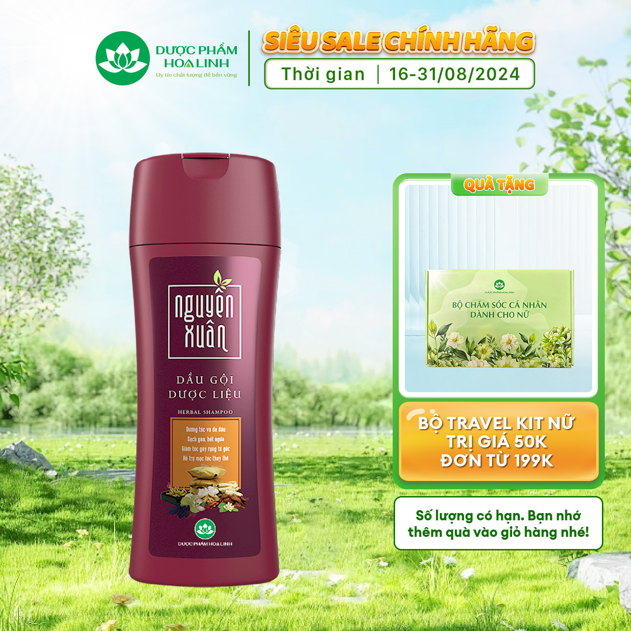 Dầu gội Dược liệu Nguyên Xuân nâu 200ml - Dành cho tóc thường