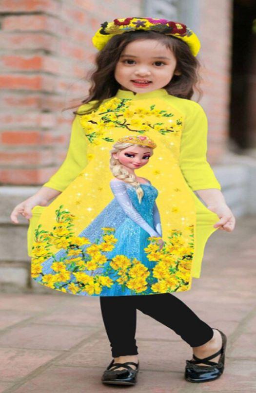[HCM]set áo dài cách tân bé gái in công chúa Elsa- tặng mấn và quần