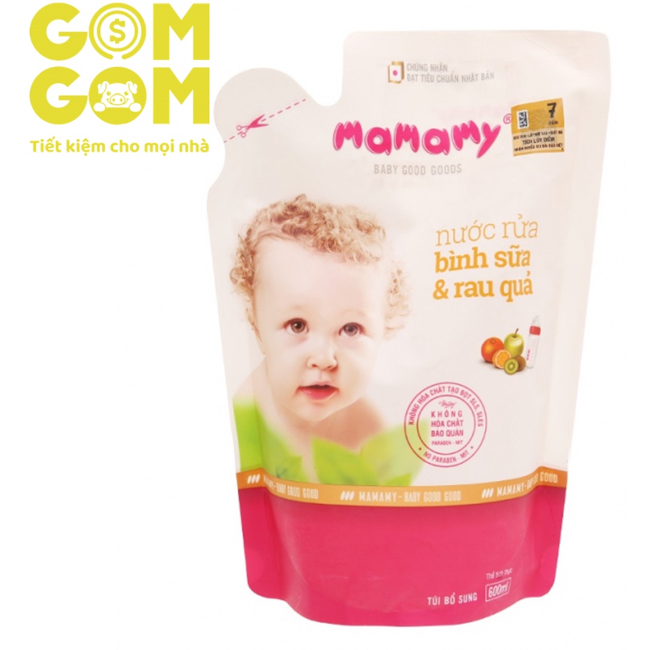 Nước rửa bình sữa và rau quả mamamy túi bổ sung 600ml