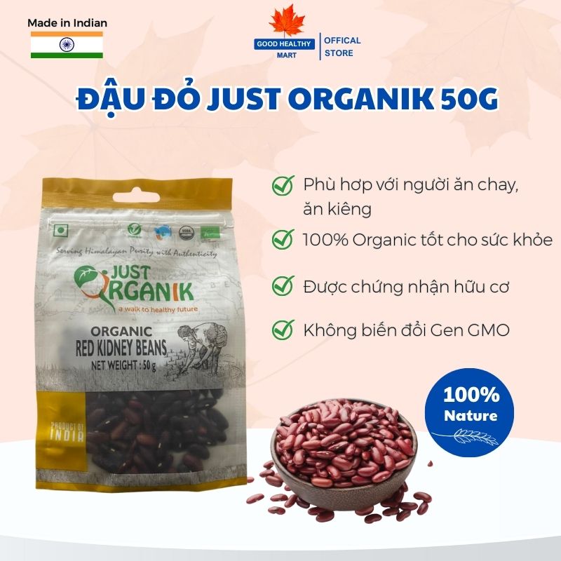 Đậu Đỏ Tây Hữu Cơ Just Organik Nhập Khẩu Ấn Độ Nấu Cháo Cho Bé Bổ Sung Dinh Dưỡng Cho Mẹ Bầu - 50g