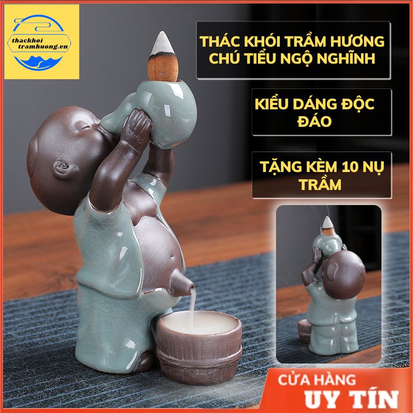 Thác khói trầm hương mẫu Chú Tiểu Ngộ Nghĩnh, tháp khói trầm hương tặng kèm nụ trầm