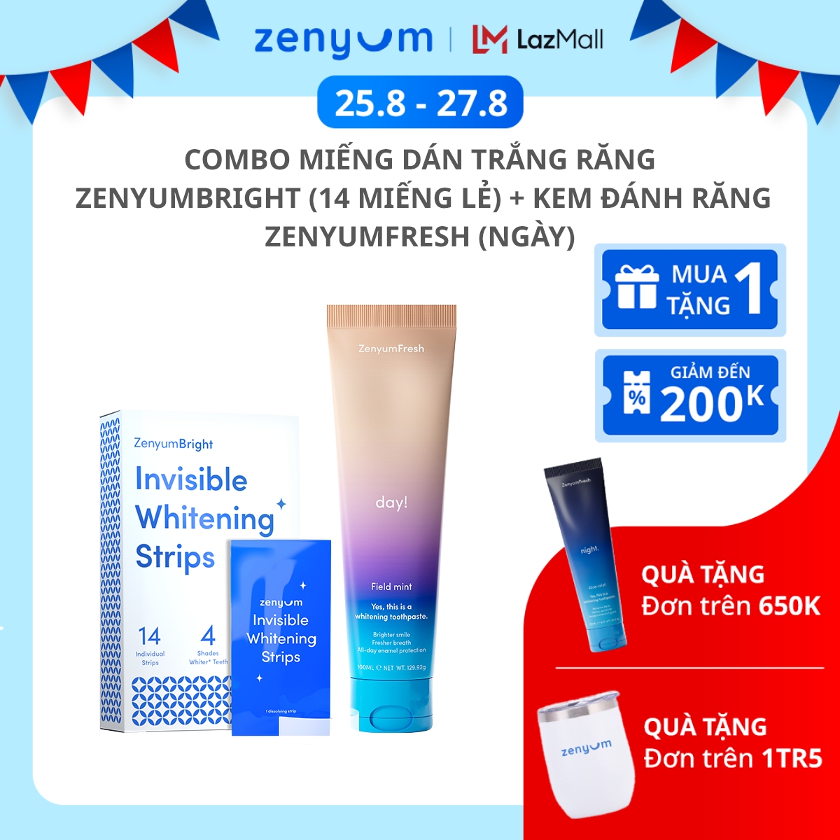 Combo miếng dán trắng răng ZenyumBright + kem đánh răng ZenyumFresh