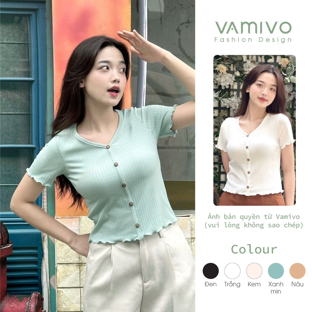 Áo thun kiểu nữ ATK08, áo thun trơn nữ thun tăm to 100% cotton thương hiệu Vamivo