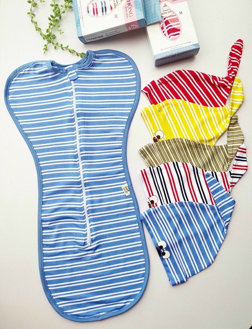 Nhộng chũn cho bé sơ sinh tặng kèm mũ chất vải thun cotton 4 chiều mềm mịn mát khóa kéo 2 chiều cho bé ngủ ngon
