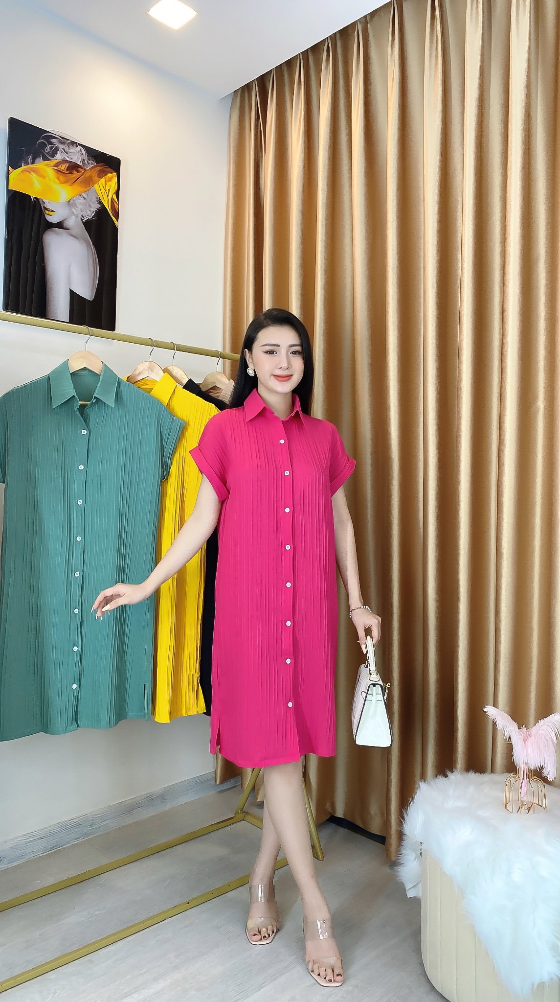 Đầm sơ mi suông công sở amtd117