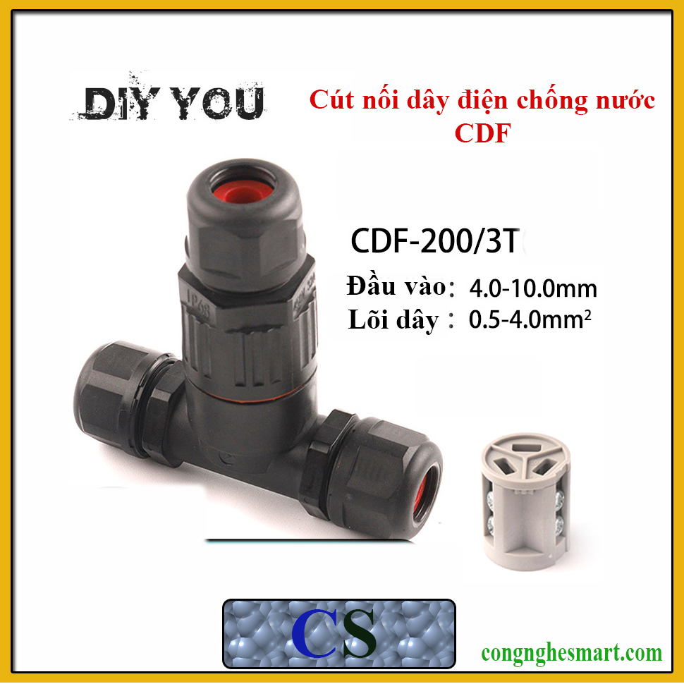 Cút nối dây điện chữ t chống nước ip68 - cdf-200/3t