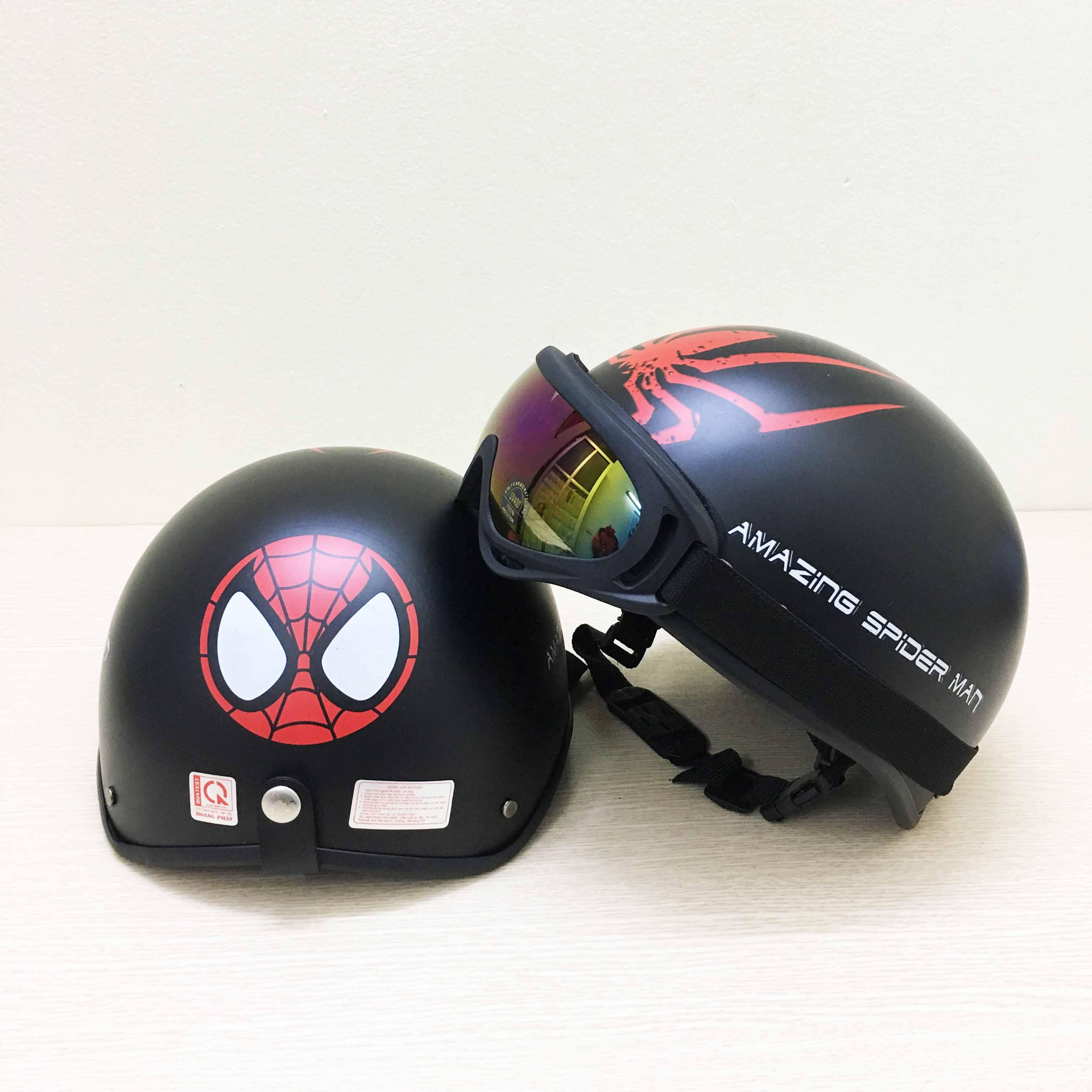 Mũ bảo hiểm nửa đầu tem Người Nhện Spiderman + Tặng kính UV