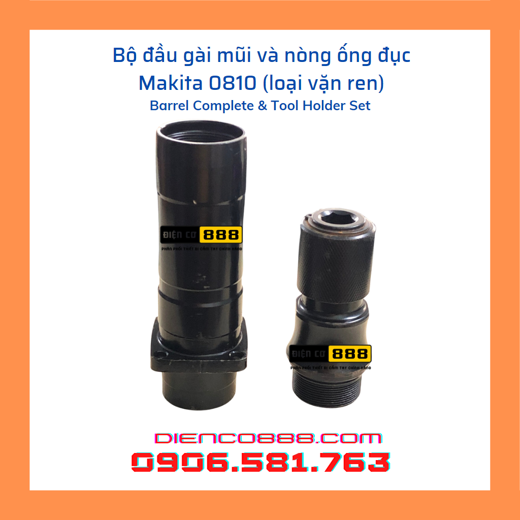 Bộ Đầu bi gài mũi và Nòng ống thép - Cổ đục Makita 0810 loại vặn ren (Có thể mua từng món)