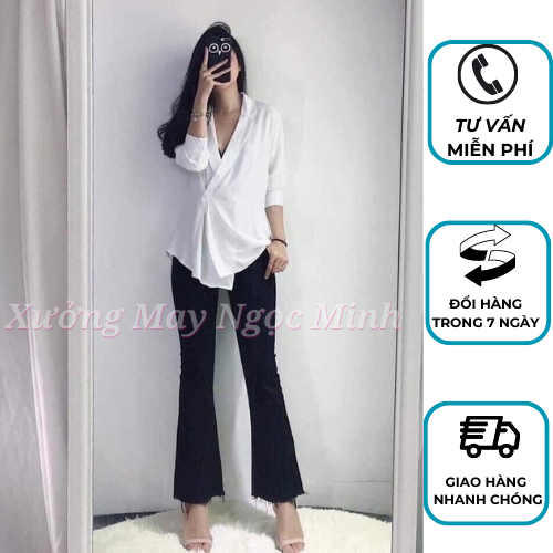 Quần jean ống loe lưng cao màu đen trơn vải jean giấy co giãn Hàng loại 1