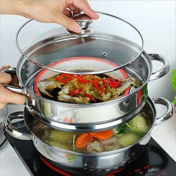 Nồi hấp 2 tầng inox xửng hấp xôi bánh bao bánh flan size 28cm