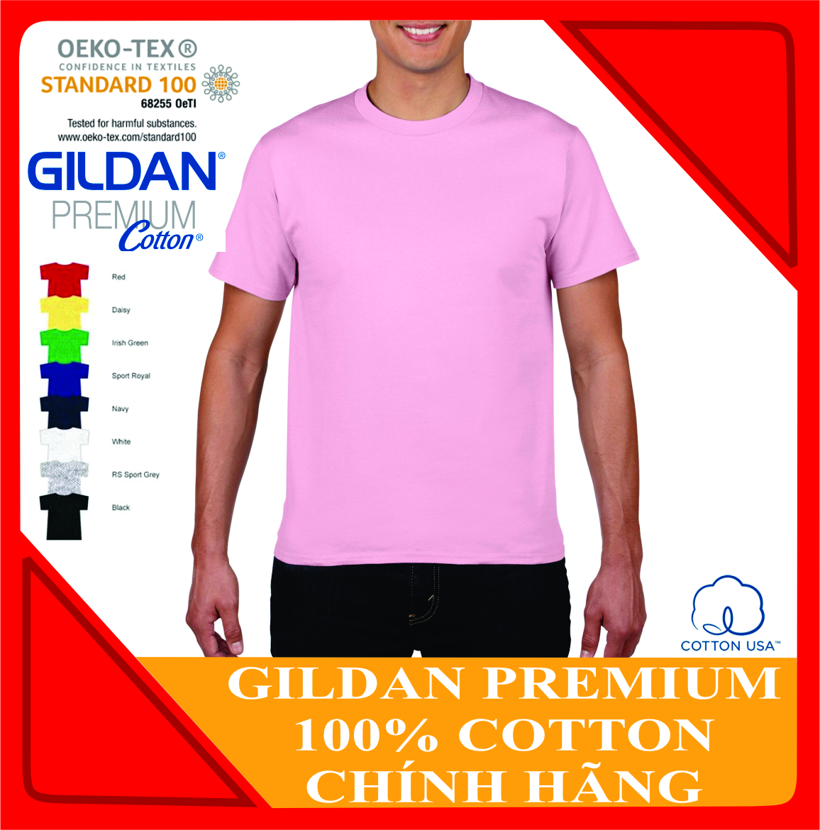 Áo thun Gildan Premium Cotton chuẩn chính hãng ( Light Pink) - 100% cotton