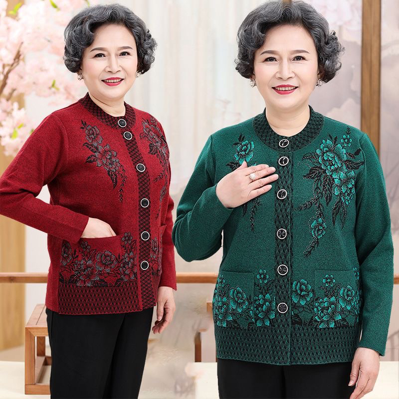 Áo khoác len ấm trung niên nữ tặng bà tặng mẹ cổ tròn cài nút sang trọng áo len nữ trung niên áo khoác trung tuổi cho mẹ