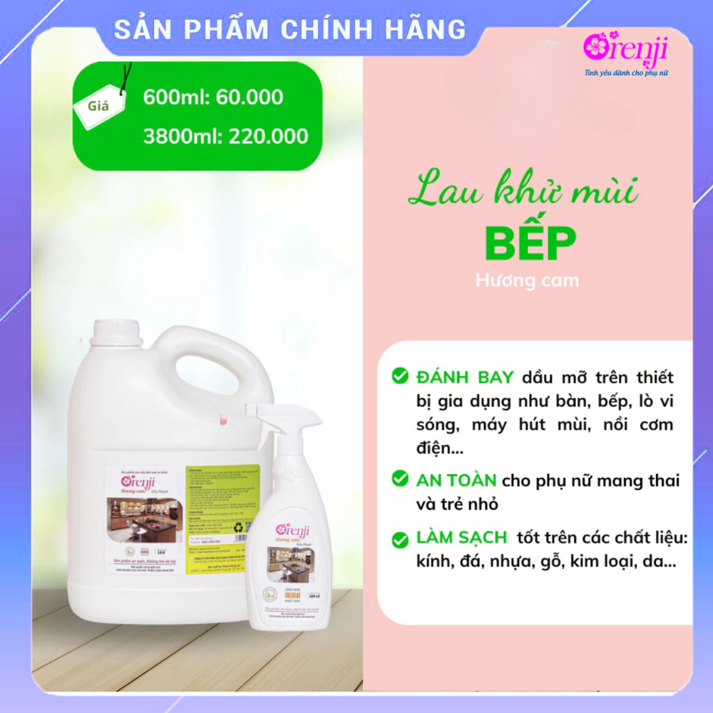 Nước lau bếp - xịt lau bếp tinh dầu Cam ORENJI - Tẩy sạch dầu mỡ - Thơm lừng hương cam, an toàn, không hóa chất độc hại