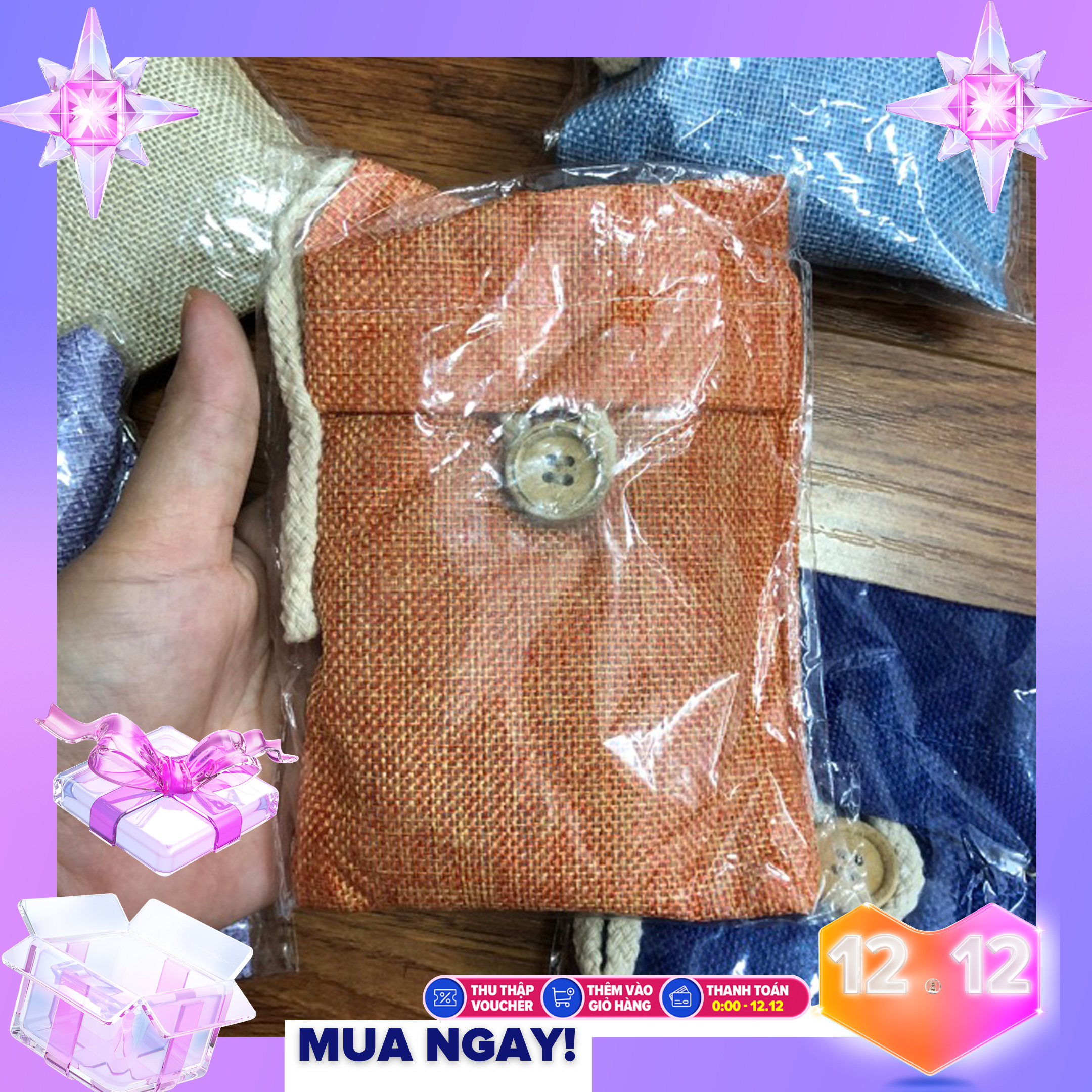 Túi than tre hoạt tính khử mùi hôi xe ô tô loại 100g vải bố giúp khử mùi xe hơi xe ô tô, lọc không khí, lọc khí độc tủ quần áo, phòng làm việc, nhà tắm