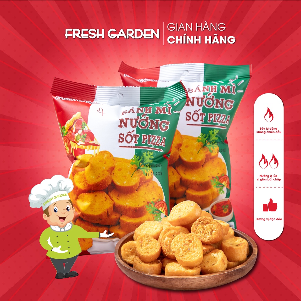 [Mã BMLTM50 giảm đến 50K] Snack Bánh Mì Nướng Sốt Pizza FRESH GARDEN Giòn Tan Hương Vị Đặc Biệt Thơm Ngon Gói 52g
