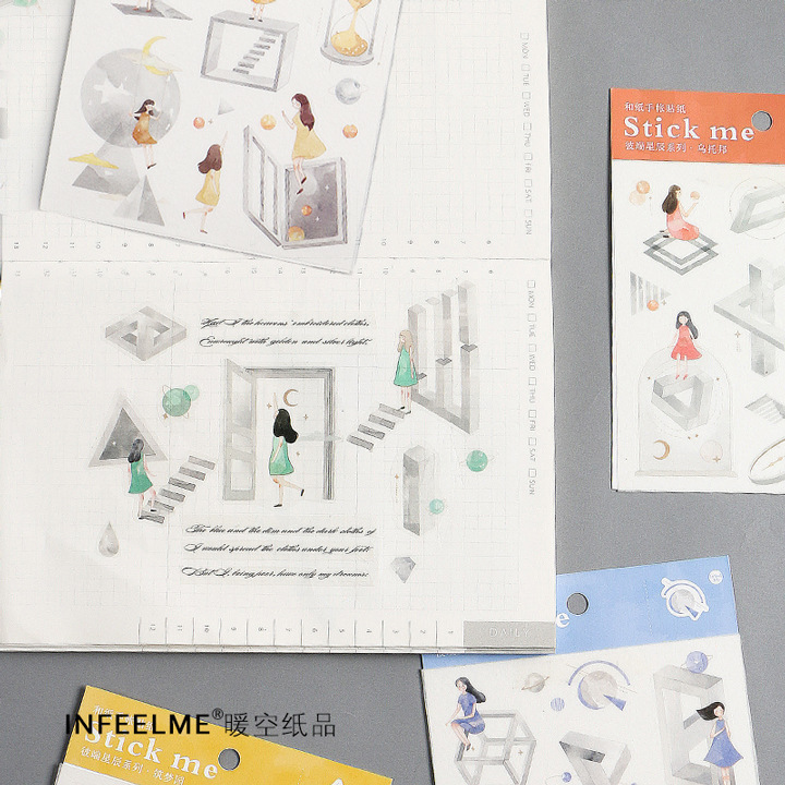 Sticker (hình dán) tinh tú và nàng nông trại mây trang trí sổ, album, nhật ký, lưu bút