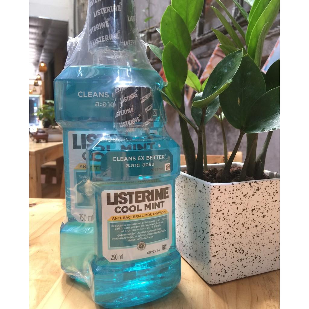 Combo 2 chai nước súc miệng listerine bạc hà Thái lan 750ml+250ml