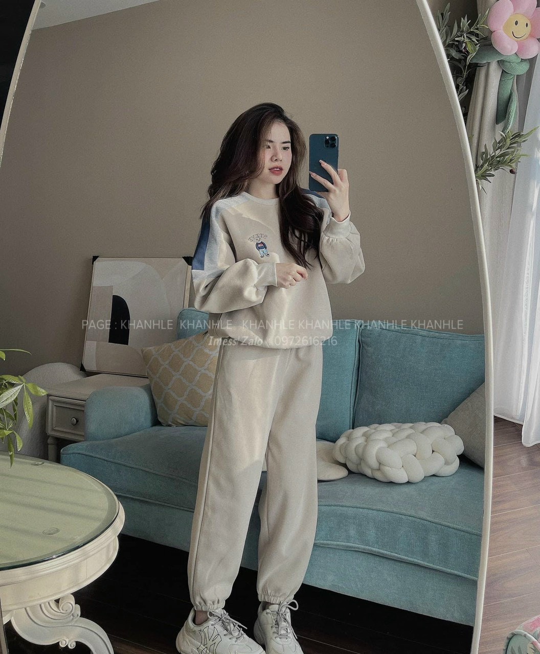 Bộ nỉ nữ áo bomber nỉ mix quần nỉ nữ bo gấu thêu hình gấu