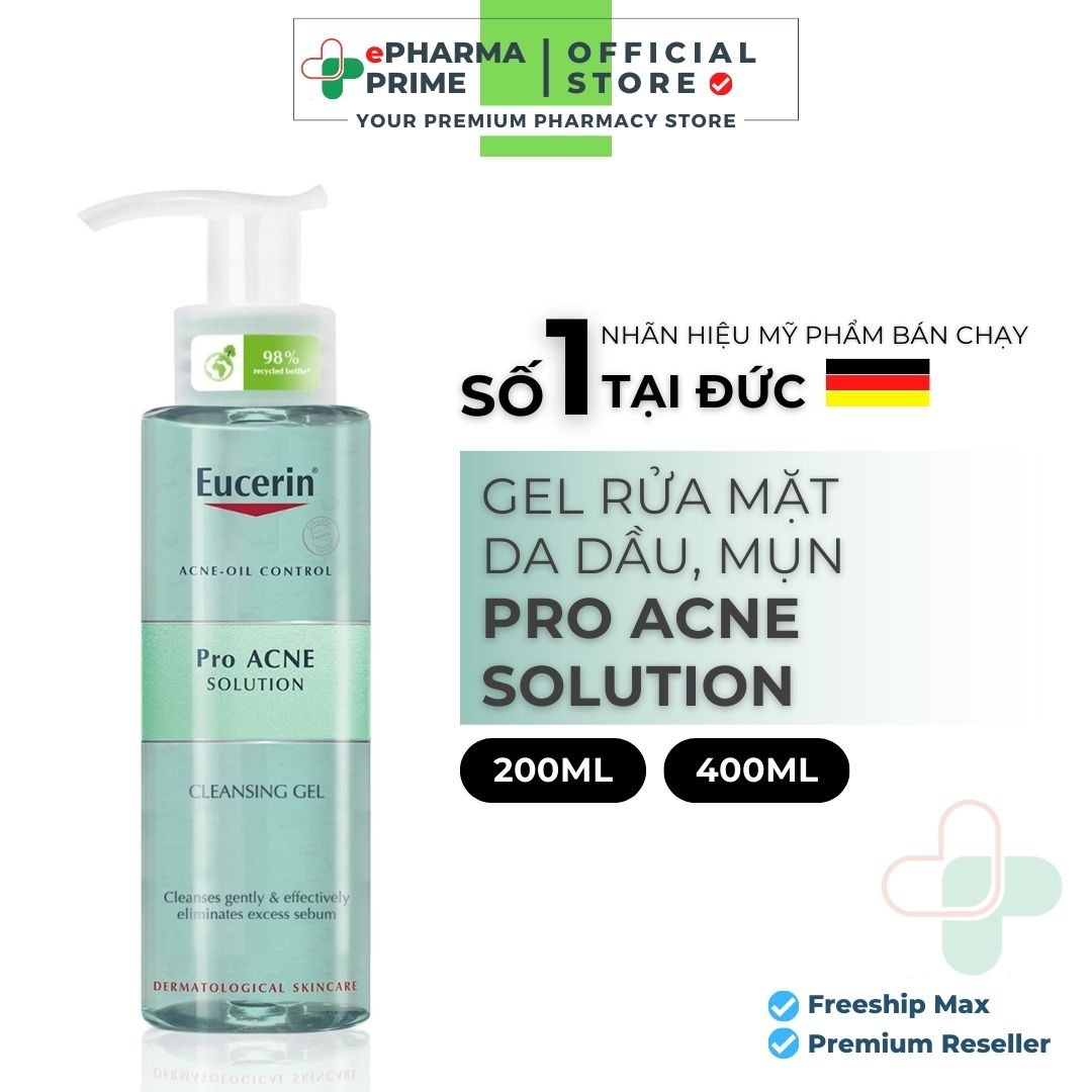 Gel rửa mặt Eucerin cho da dầu, mụn - Eucerin ProAcne Solution Cleansing Gel