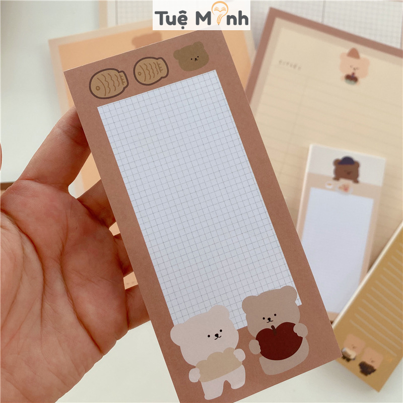 Tập 50 tờ note cute Gấu Hàn quốc NO23 giấy ghi chú note dễ thương dày dặn- VPP Tuệ Minh