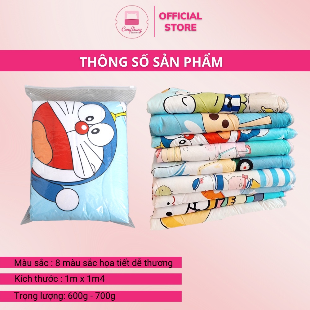 Chăn hè thu cho bé đến trường chất vải đũi size 1mx1m4, mền cho bé đi học mầm non tiểu học có trần bông