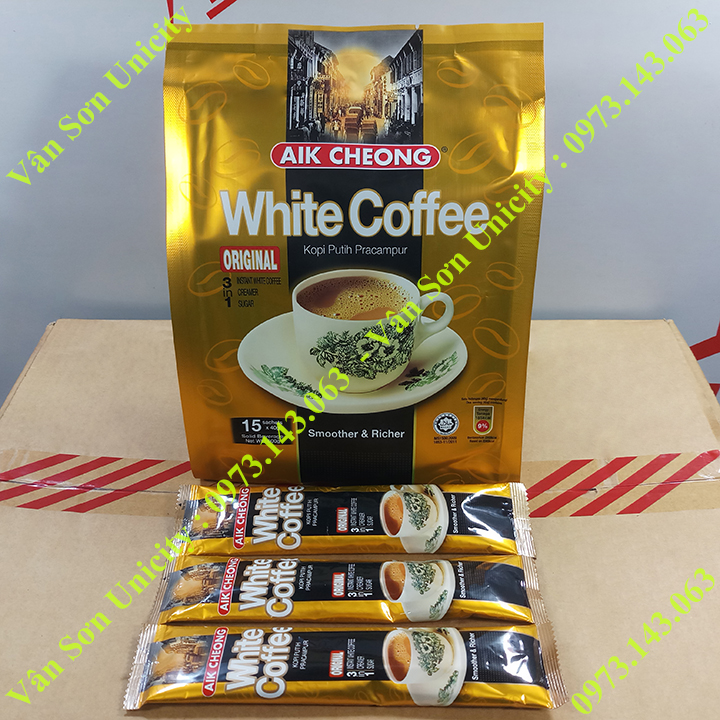 Cà phê trắng vị truyền thống (Original) Aik Cheong bịch 600g (15 gói dài x 40g)