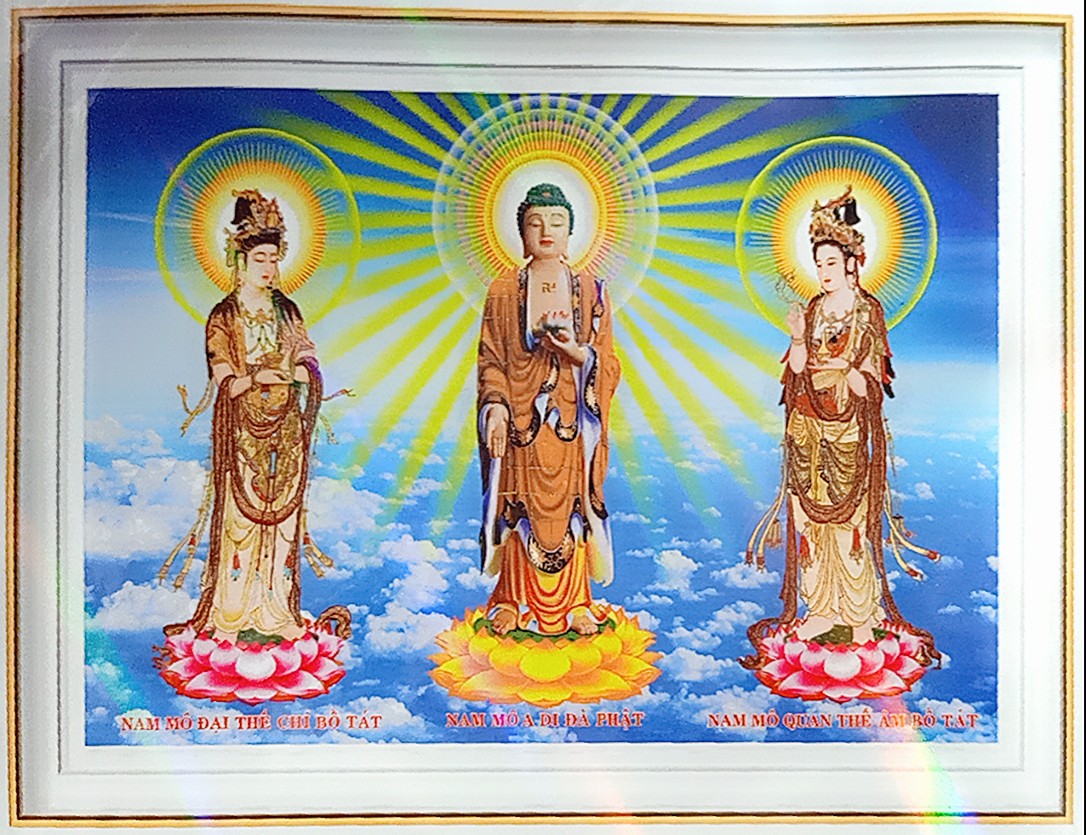 Tranh đính đá Tam thế phật kích thước 100*70cm