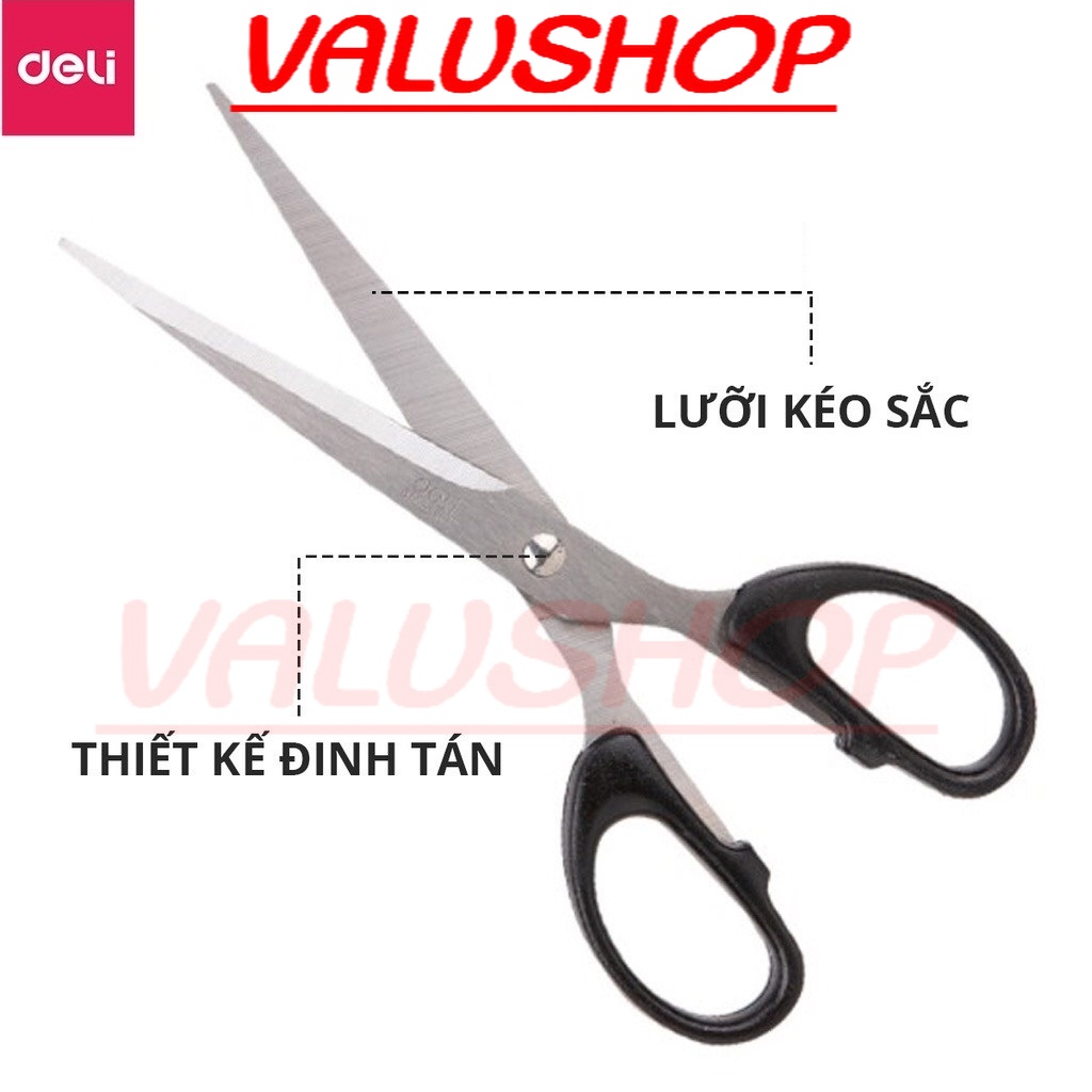 Kéo văn phòng dài 180mm chất liệu lưỡi thép Deli - 6009