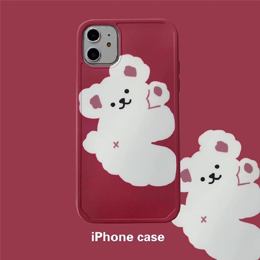 Ốp lưng iphone cao cấp full viền  ốp silicon gấu trắng viền đỏ dành cho iphone6/ iphone 6 plus/ iphone 7/ iphone 7plus/ iphone 8/ iphone 8plus/ iphone X/ iphone Xs max/ iphone 11/ iphone 11 pro/ iphone 11 pro max