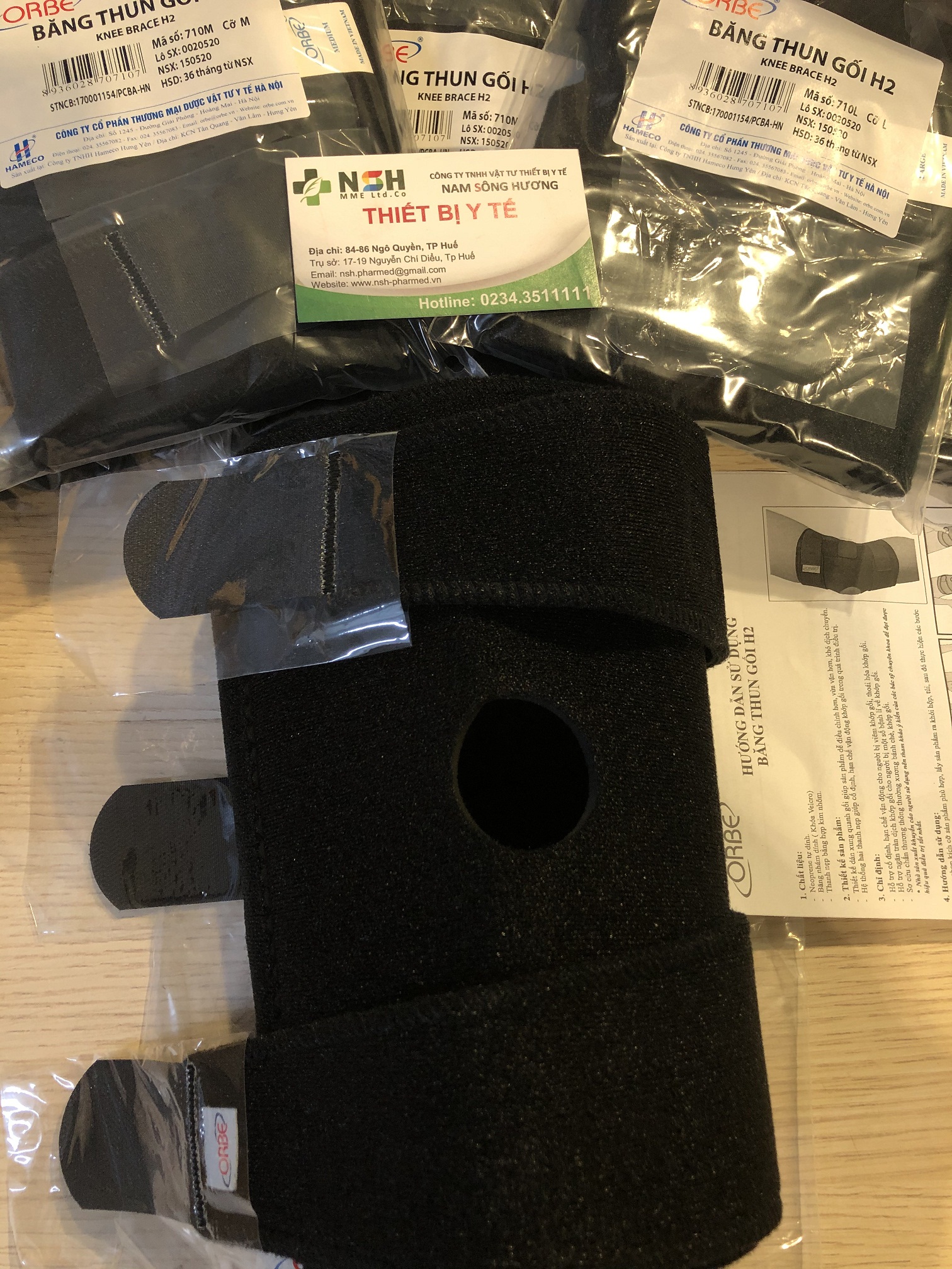 Băng thun đai hỗ trợ khớp đầu gối đai bó gối quấn đầu gối co giãn ORBE H2 size s m l xl