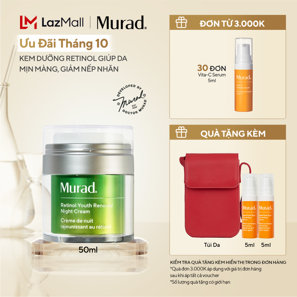 Kem dưỡng ẩm Retinol giúp da mịn màng và làm mờ nếp nhăn Murad Retinol Youth Renewal Cream 50ml