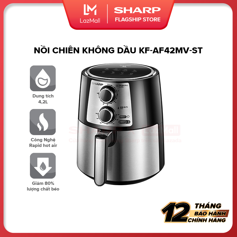 Nồi Chiên Không Dầu Sharp KF-AF42MV-ST Chống Dính 4.2L [Thép Không Gỉ, Công Suất: 1250-1450W, Công Nghệ Làm Nóng: Rapid hot air, Ngôn ngữ: Anh - Việt] Bảo Hành Chính Hãng 12 tháng