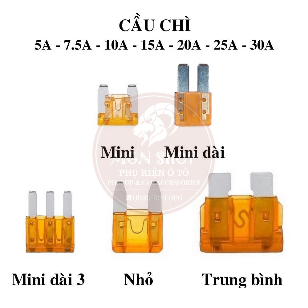[Cầu chì ô tô] [Chân mini] [Chân mini dài] [Chân nhỏ] [Chân trung bình] [5A - 7.5A - 10A - 15A - 20A - 25A - 30A]