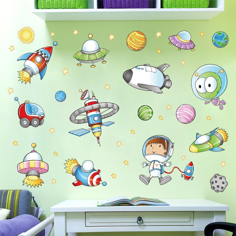 Decal trang trí phòng cho bé khám phá vũ trụ 50x70 cm -giấy và decal dán tường trẻ em