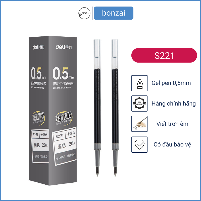 Ruột bút gel Deli S221 ngòi 0,5mm dùng thay thế cho gel Bút A575, S101 ( Hàng Chính Hãng)