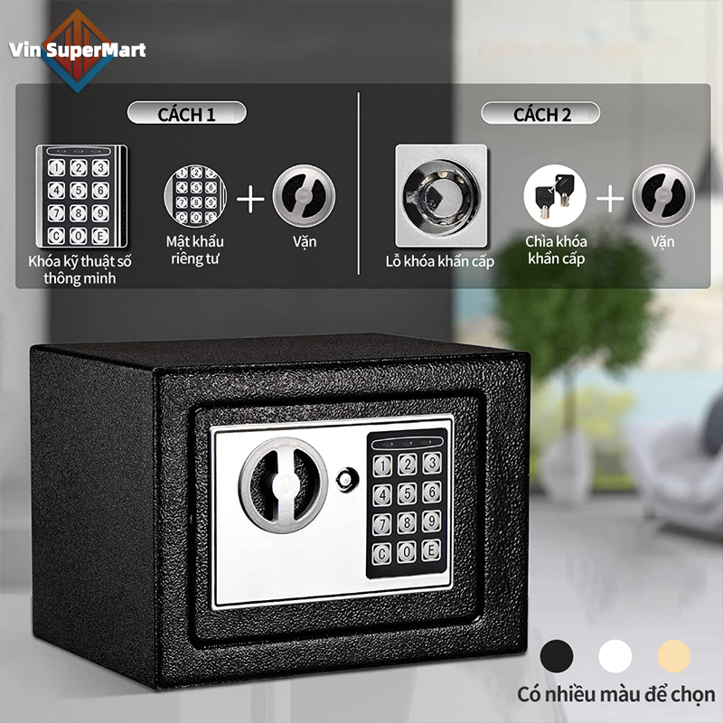 Khóa Mật Khẩu Két Sắt An Toàn Cỡ Nhỏ Xách Tay Mini Tiết Kiệm Cho Gia đình Chống Cháy Nhà Có Tiền