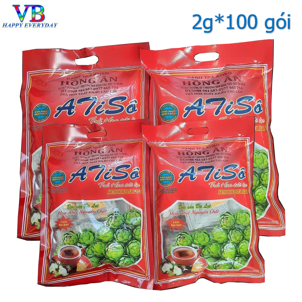 Bộ 4 gói Trà Atiso túi lọc 2g*100 gói Hồng Ân chế biến từ hoa Atiso nguyên chất