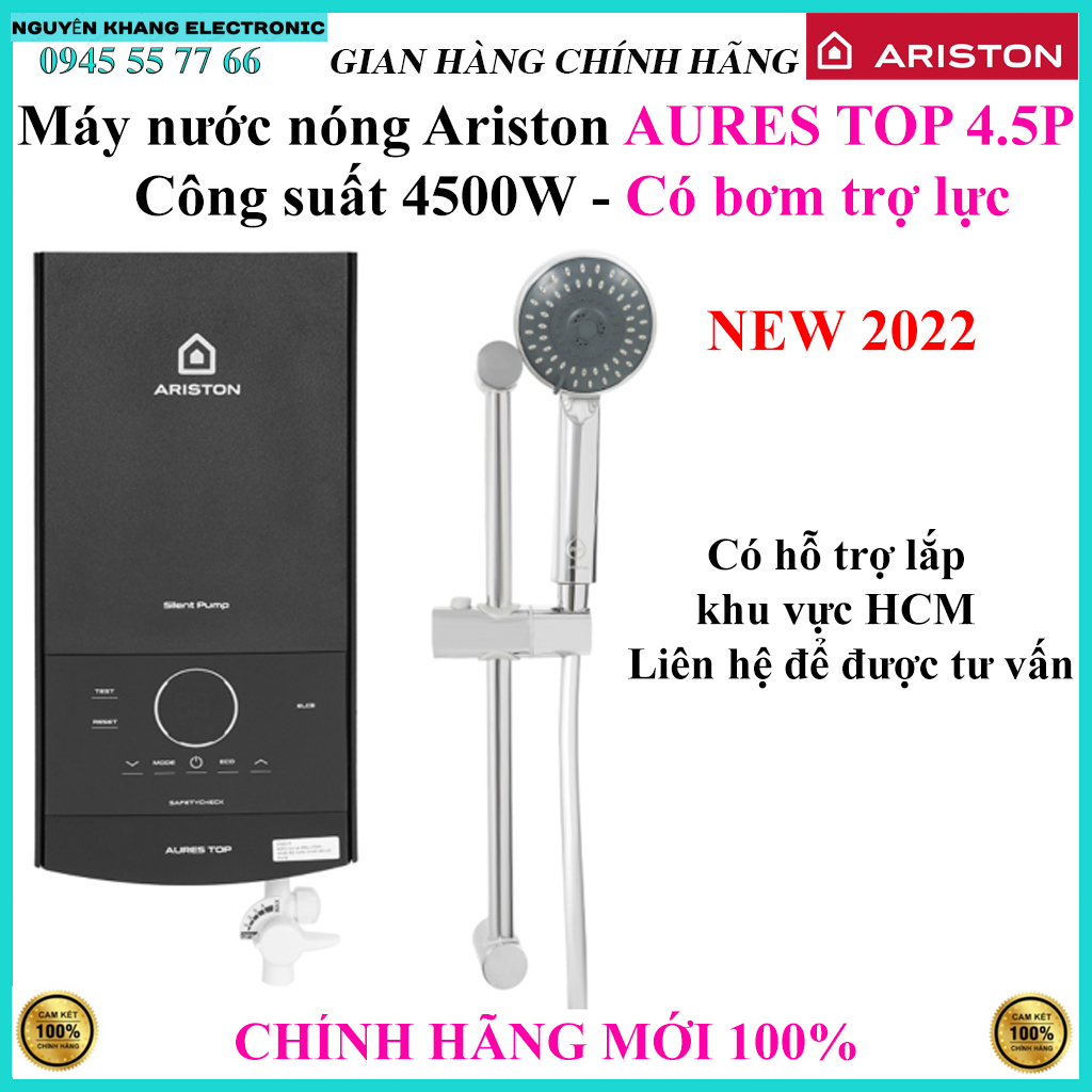 Máy nước nóng trực tiếp ariston 4500w aures top 4.5p, có bơm