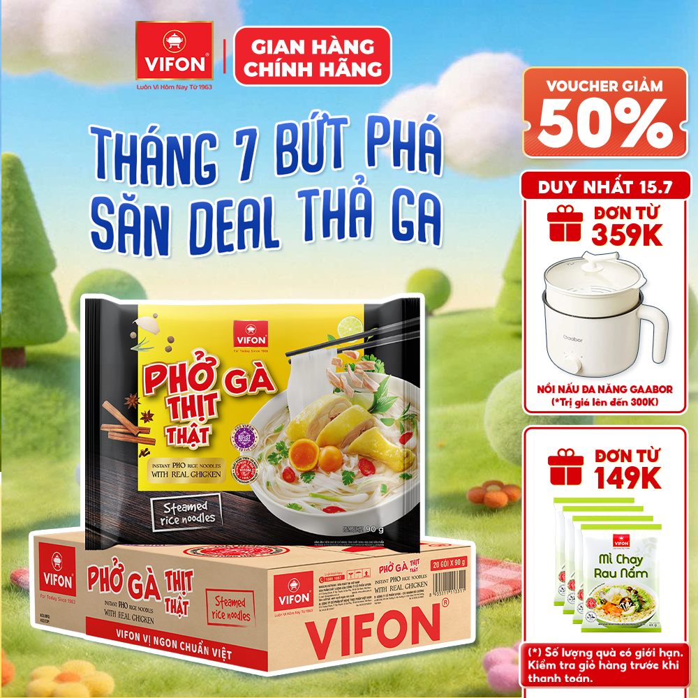[SALE SỐC - HSD: T9.2026] Set 5 Gói/ Set 10 Gói/ Thùng 20 Gói Phở Gà Thịt Thật VIFON 90g Có Gói Thịt Thật, Sợi Phở Dai Ngon