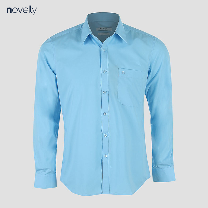Áo sơ mi nam Novelty dài tay trơn màu xanh da trời đậm NSMMMNMTCR191275D