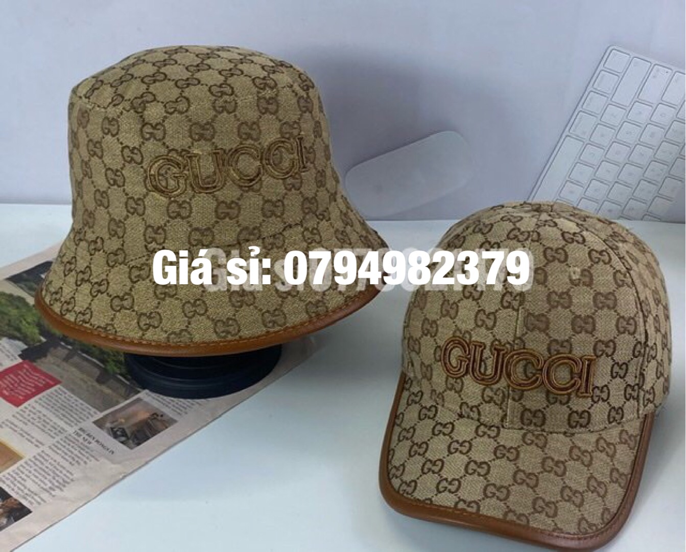 Nón cặp tình nhân - combo 2 nón guxi viền da nâu trend thời trang hàn quốc