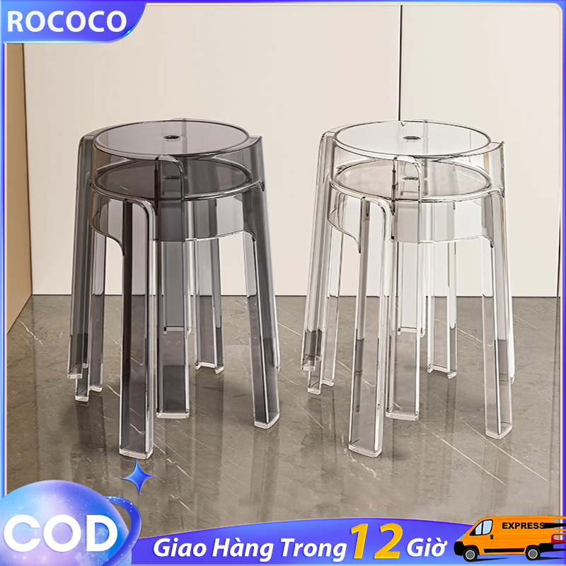 Rococo Ghế đẩu tròn trong suốt Ghế nhựa hộ gia đình Ghế đẩu nhỏ dày